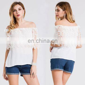 J0762 Sexy fashion women's lace crochet loose chiffon crop tops