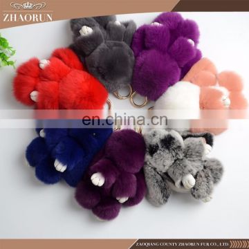 factory price colorful real rex rabbit fur pom pom keychain