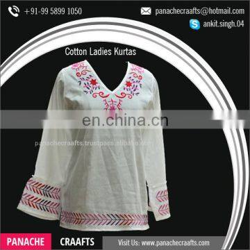 Best Selling Simple Plain Cotton Indian Kurti, Embroidered White Kurtis