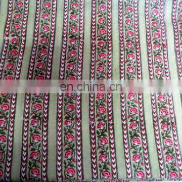 Indian Floral Striped Block Printed Fabric Natural Sanganeri Jaipuri Fabric / Fabric / 100% Cotton Fabric