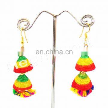Silk Thread Drop Dangle Earrings-Multi Colored Designer Pom Pom Earrings for Stylish & Beautiful Girls Fashion Wear Boho Earring photo-5