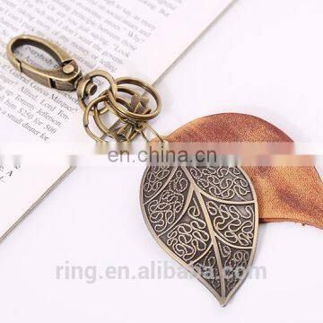 Hot Sale Punk Style Vintage Metal Leaf Leather Keychain photo-3