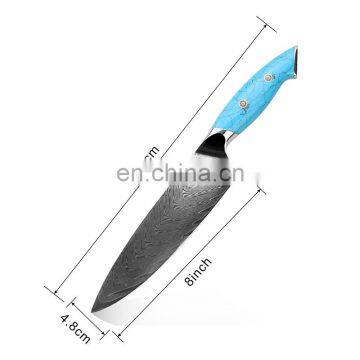 Premium Style 8 Inch Turquoise Handle Damascus Steel Chef Knife