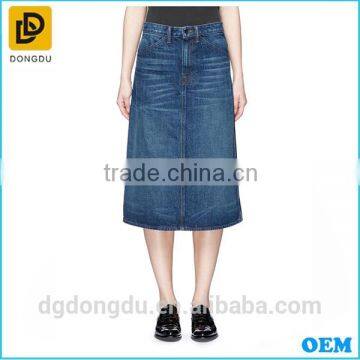 2016 Dongguan Factory Custom New Sample Women Summer Dark Blue Denim Skirt