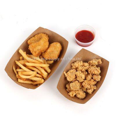 Disposable Recycled Kraft Paper Boat Tray with PLA Coating Fast Hot Food Paper Tray