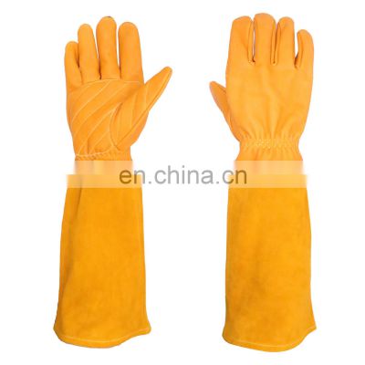 HANDLANDY Long Goatskin Leather Protective Yard Work Rose Gloves,Thorn Proof  Gardening Gloves for Ladies