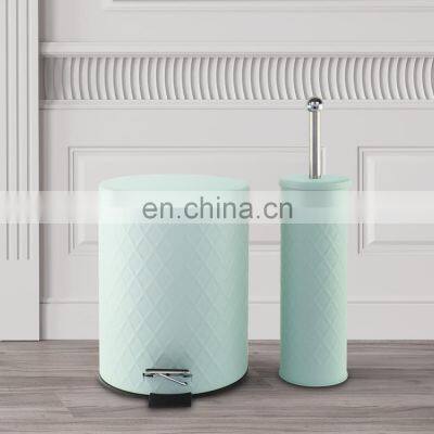 3L/5L/12L Embossed Pedal Bin With Toilet Brush Holder Bathroom Accessories 2 Pieces Set Stainless Steel Waste Bin photo-2