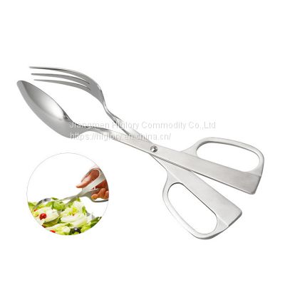 Stainless Steel Salad Servers Spoon Scissor Tong Serving Tong with Spoon Fork