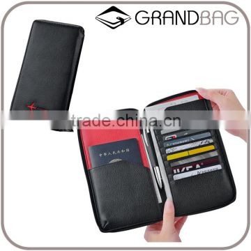 Genuine leather high-capacity zipper passport holder for men travel wallet credit card holder