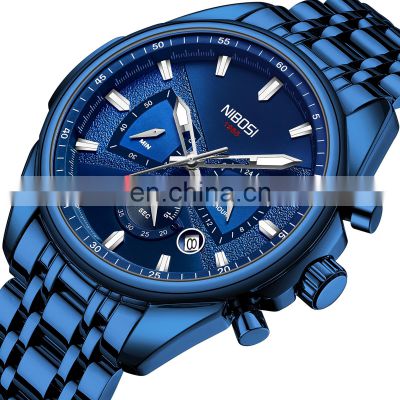 NIBOSI Custom Logo Watch Brand Luxury Watch For Men Sport Waterproof Chronograph Stainless Steel Quartz Mens Watches