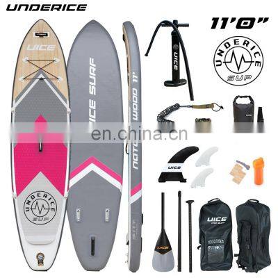 2022 Hot Sale New Design Wooden Inflatable Stand Up Paddle Board Sup Boards Inflatable Stand Up Paddle Board Pink Color for Lady