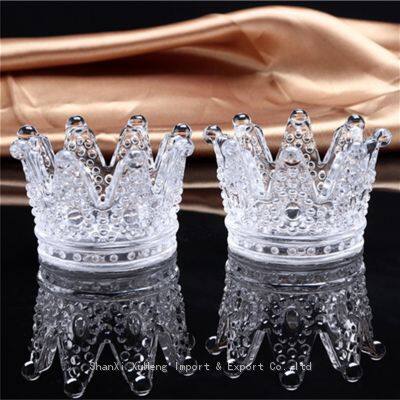 Durable Clear Glass Candlesticks Creative Cute Crystal Crown Ashtray Candle Holders For Christmas Party Home Decoration