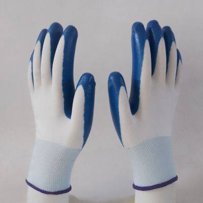 13 Gauge White Polyester Knitted Blue Nitrile Palm Coated Safety Work Gloves for Workers photo-5
