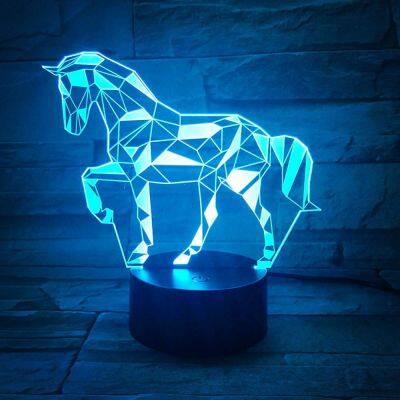 3D Optical Illusion Smart Touchable 7 Color Change Horse Design LED Night Light for Kids Room Decoration