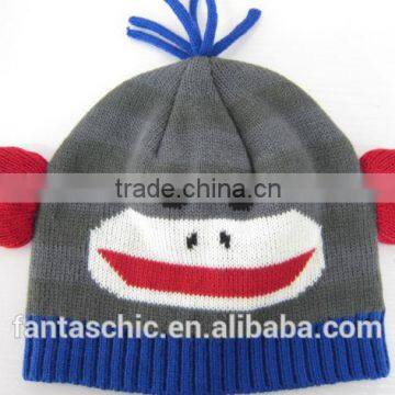 Cute children's knitted monkey animal winter beanie hat