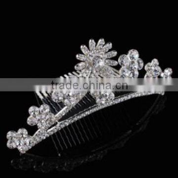 Wholesale Kids Tiara Crown Alloy Crystal Crown Flower Shaped Comb Accessories photo-2