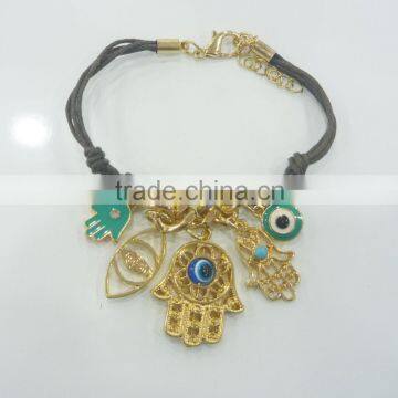 FASHION HAMSA HAND EVIL EYE CHARMS WAX CORD BRACELET