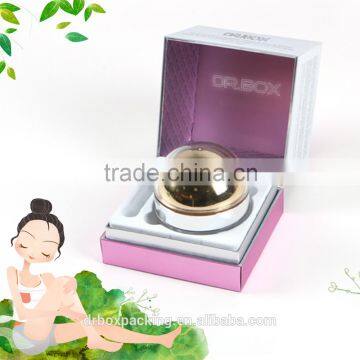 Luxury pink paperboard cosmetic box with plastic holder insert