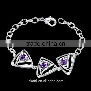Factory Directly Silver Plated Chain Bracelets With Purple Crystal