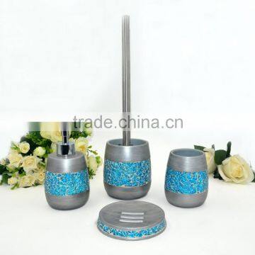 Golden Brown Painting With Shining Glass Polyresin Bathroom Accessories Set photo-6