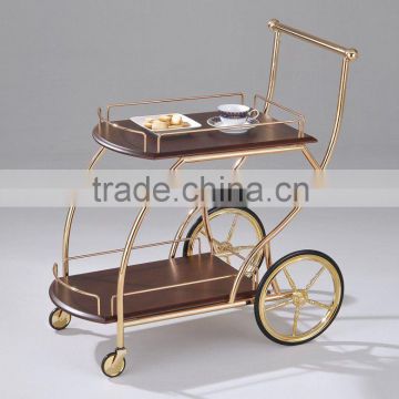 Tea Trolley/ Wooden Classic Golden Serving Tea Trolley