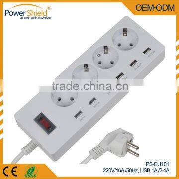 Germany 4 Outlet Power Strip Surge Protector with 6 USB plugs