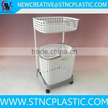 collapsible 2-tier plastic laundry baskets with wheels