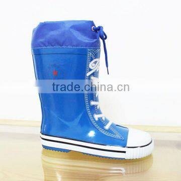 shoelace printed kids rain boots with collar,high quality rubber boots children,competitive price gum boots