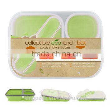 Large 3-Compartment Eco Silicone Collapsible Bento Lunch Box/Plastic folding food storage ccontainer/Plastic lunch box