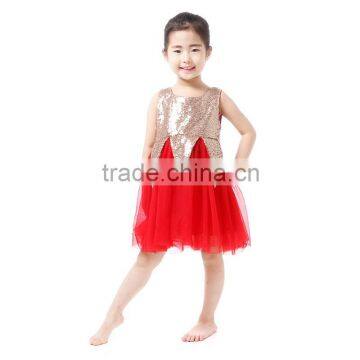 LYQ Yiwu Kaiya Wholesale Solid Ruffle Sequins with Red Lace Dresses for Baby Girls