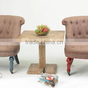 Antique Kids furniture set Square 60x60cm Wooden coffee table with sofa chair(DT-1007-OAK& F098N)