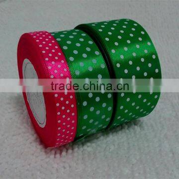 red and green single sided polka dot satin ribbon for craft and hair bows 12 25 38mm