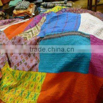 patchwork bright kantha quilt