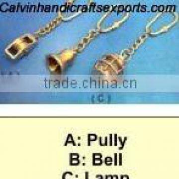 pully, bell and lamp key chains