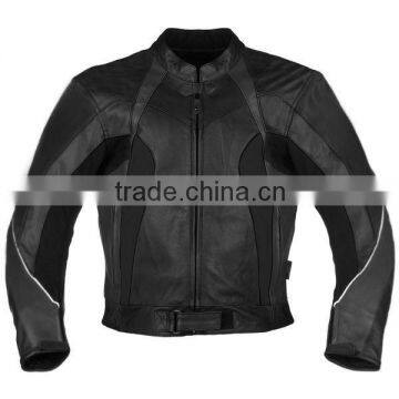 100% Genuine Cowhide Leather MC Racing Jacket with CE Protectors & High Quality Stretch Fabric