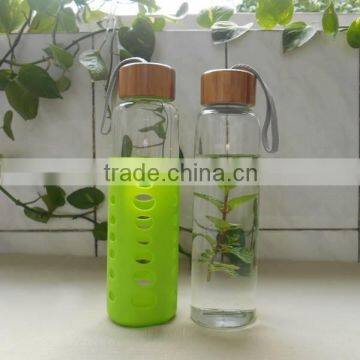 500ml wide top pyrex glass water bottle with bamboo top