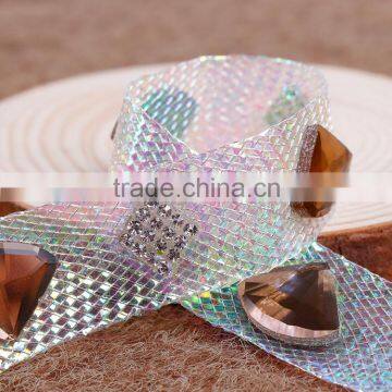 Rhinestone Iron On Transfer Ribbon Chian With Hotfix Glue