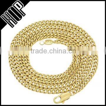 Hip Hop Gold Plated Flat Cuban Link Curb Chain Necklace