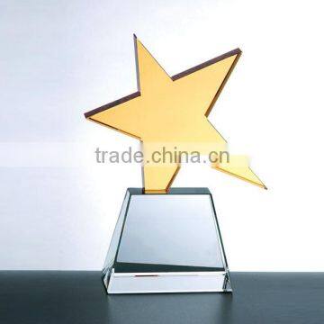 Wholesale newest gold star with claer crystal, new design crystal trophy awards