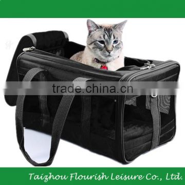 Black Soft Sided Pet Airline Carrier Oxford Fabric With Polyester Mesh