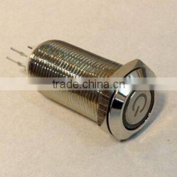 Flat Round Ring Illuminated Latching Waterproof Metal Push Button Switch 12mm Engraved Power Symbol