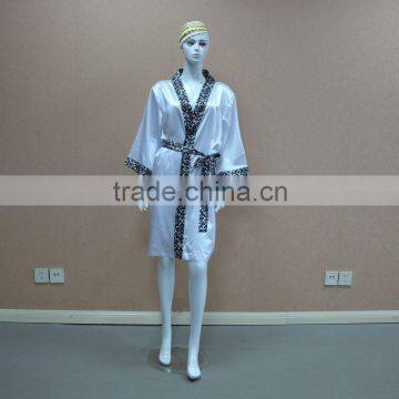 Beautiful combination color ladies satin silk-like bathrobe/nightgown