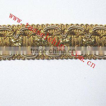 Decorative Gold Metallic Braid Lace Trim For Fabric, Drapes