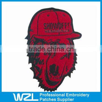 Red Cool Woof Custom Kids Clothes Embroidered Badges in sale