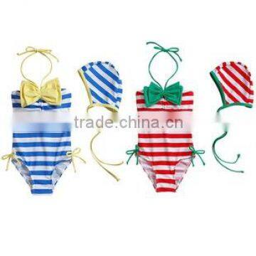 JPSKIRT201508035 Candy color stripe hanging neck kids swimwear 2015