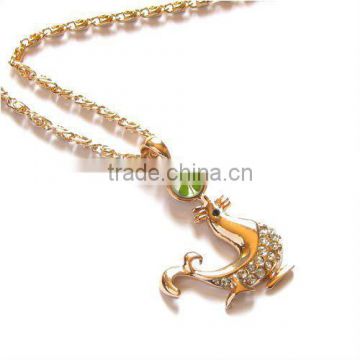 Cock shape real four leaf clover necklace