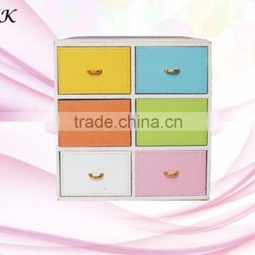 Wonderful color leather makeup box with 6 drawers
