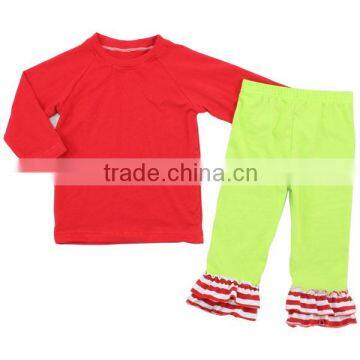 Boutique girls outfits Kaiyo red top with ruffle lime pants outfit christmas clothes little baby girls clothing