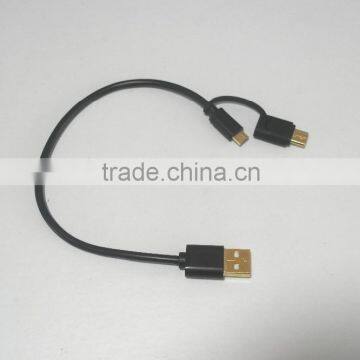 USB Type C Cable 2 in 1 Micro USB With Type C Adapter Convertor Reversible Charging&Sync Cable (3Ft, Black) photo-3