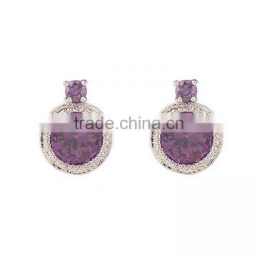 Dubai Style Alloy Three Color Small Piercing Stone Big Round Semi-precious Stone Earring Cuff